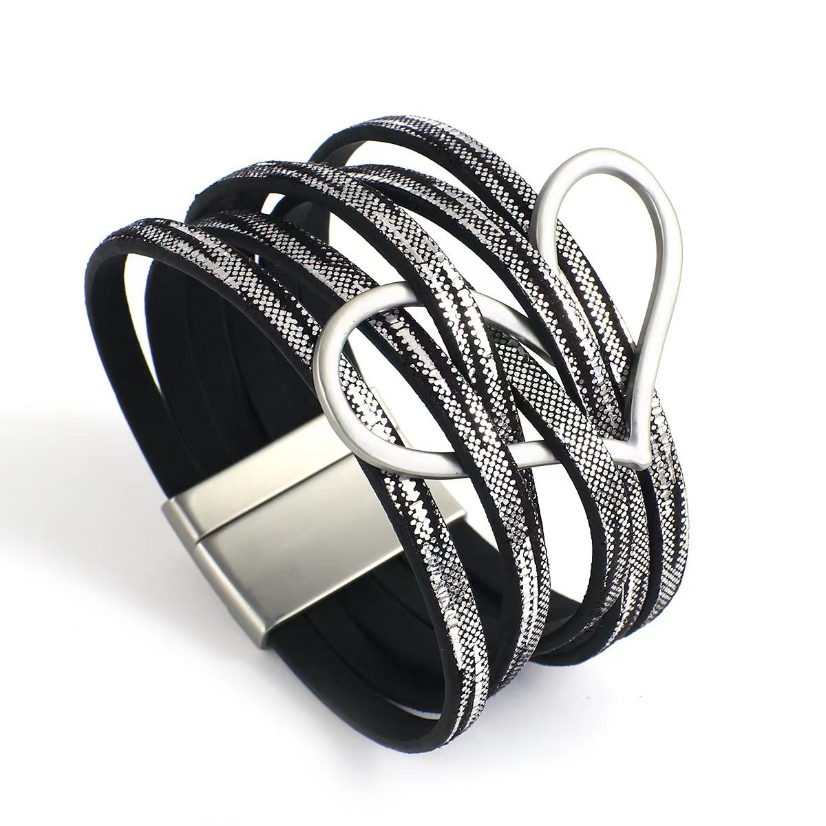 Wholesale Multi-layered Love Alloy Magnetic Buckle Bohemian Fashion PU Leather Bracelet